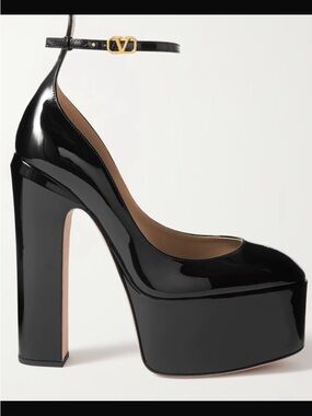 Women's Valentino Black Patent Platform Ankle‑Strap Pumps 155mm  $1550 sz 35.5